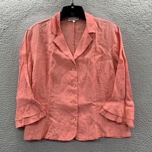 GERARD DAREL Blouse Womens Size 44 Top 3/4 Sleeve Linen Sheer Peach**